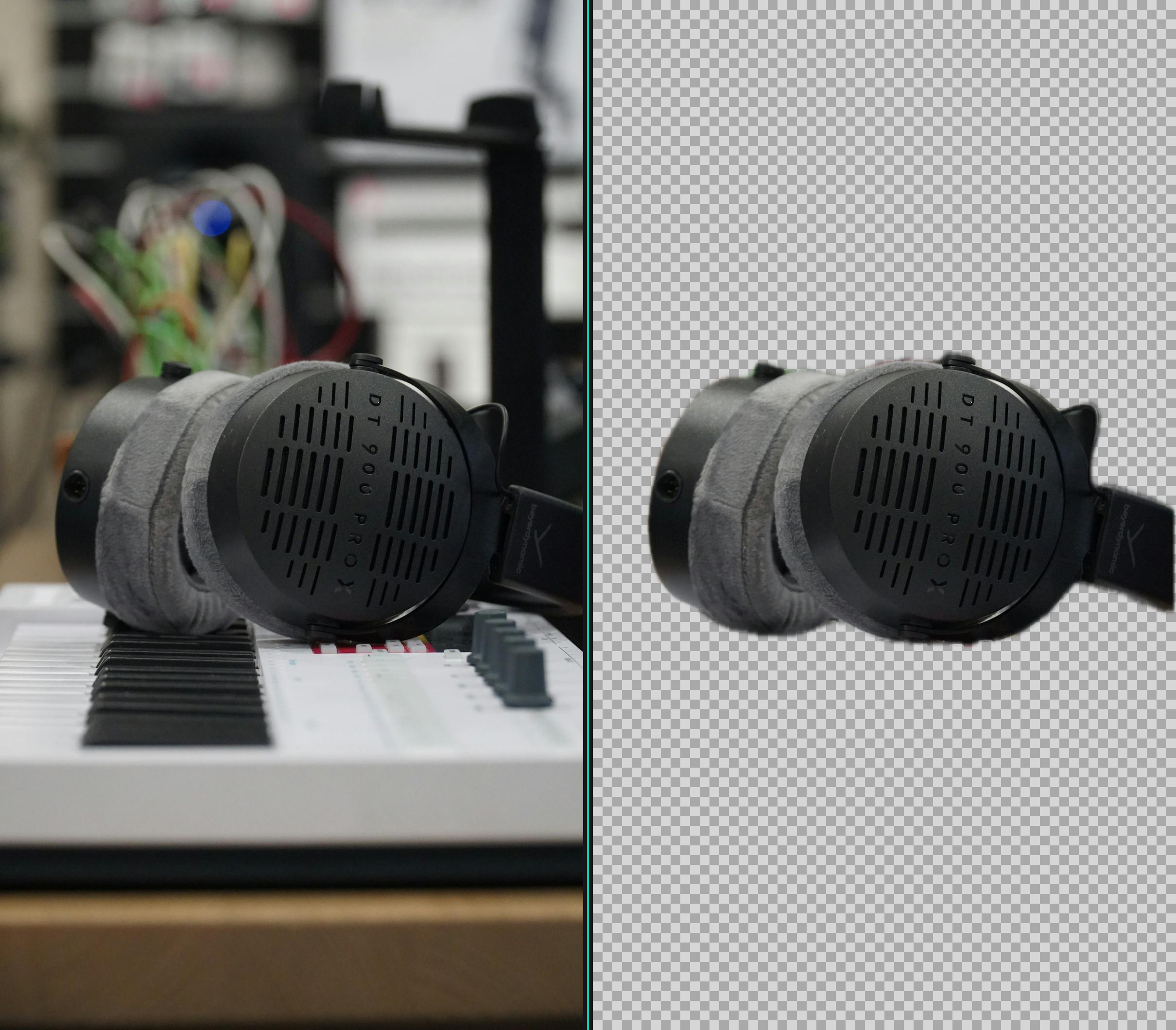 Headphones before and after background removal