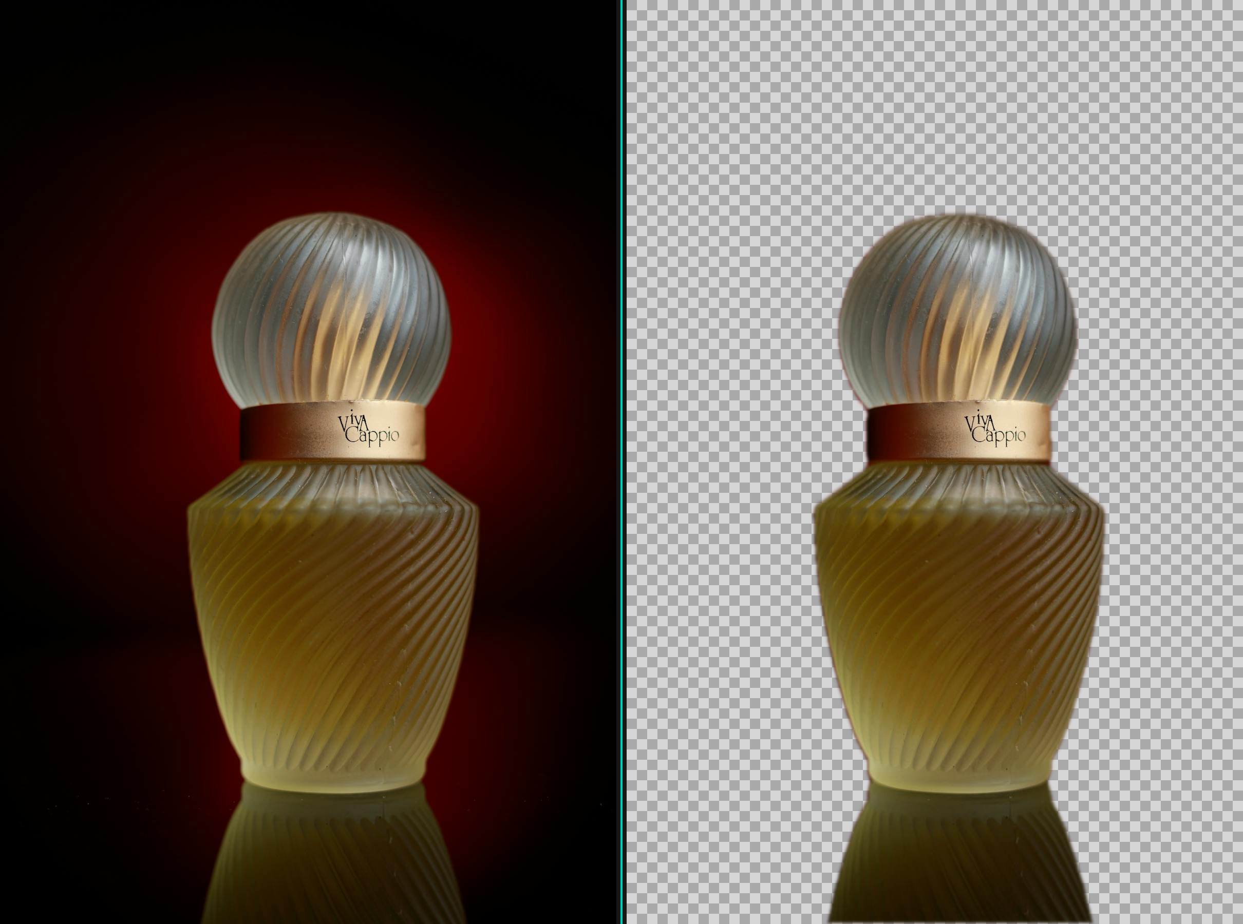 Perfume bottle before and after background removal